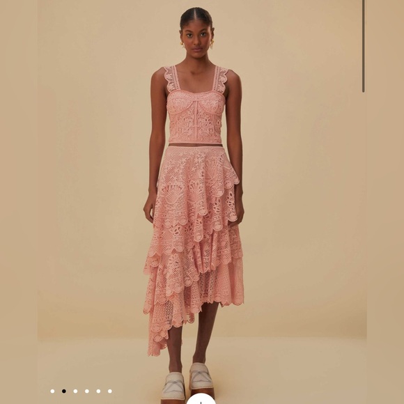 Farm Rio Light Pink Guipure Layered Maxi Skirt - Picture 3 of 9